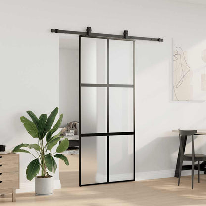 Sliding Door with Hardware Set Black 90x205 cm Tempered Glass