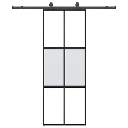 Sliding Door with Hardware Set Black 76x205 cm Tempered Glass