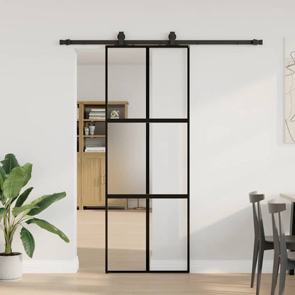Sliding Door with Hardware Set Black 76x205 cm Tempered Glass