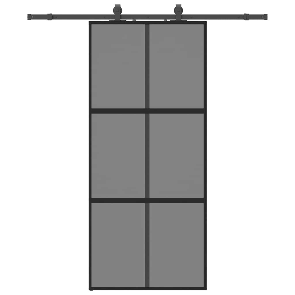 Sliding Door with Hardware Set Black 90x205 cm Tempered Glass