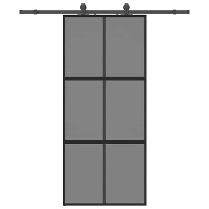 Sliding Door with Hardware Set Black 90x205 cm Tempered Glass