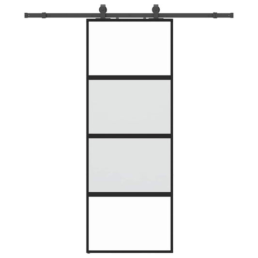 Sliding Door with Hardware Set Black 76x205 cm Tempered Glass