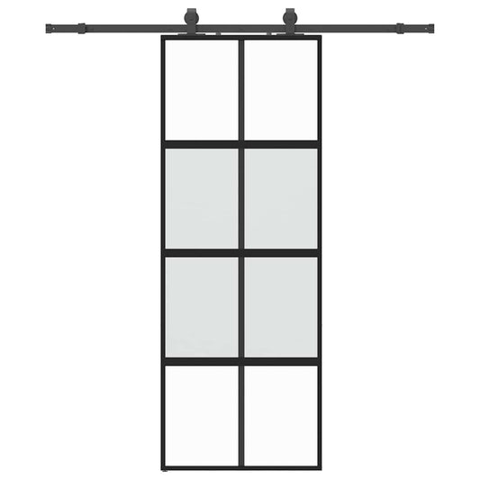 Sliding Door with Hardware Set Black 76x205 cm Tempered Glass