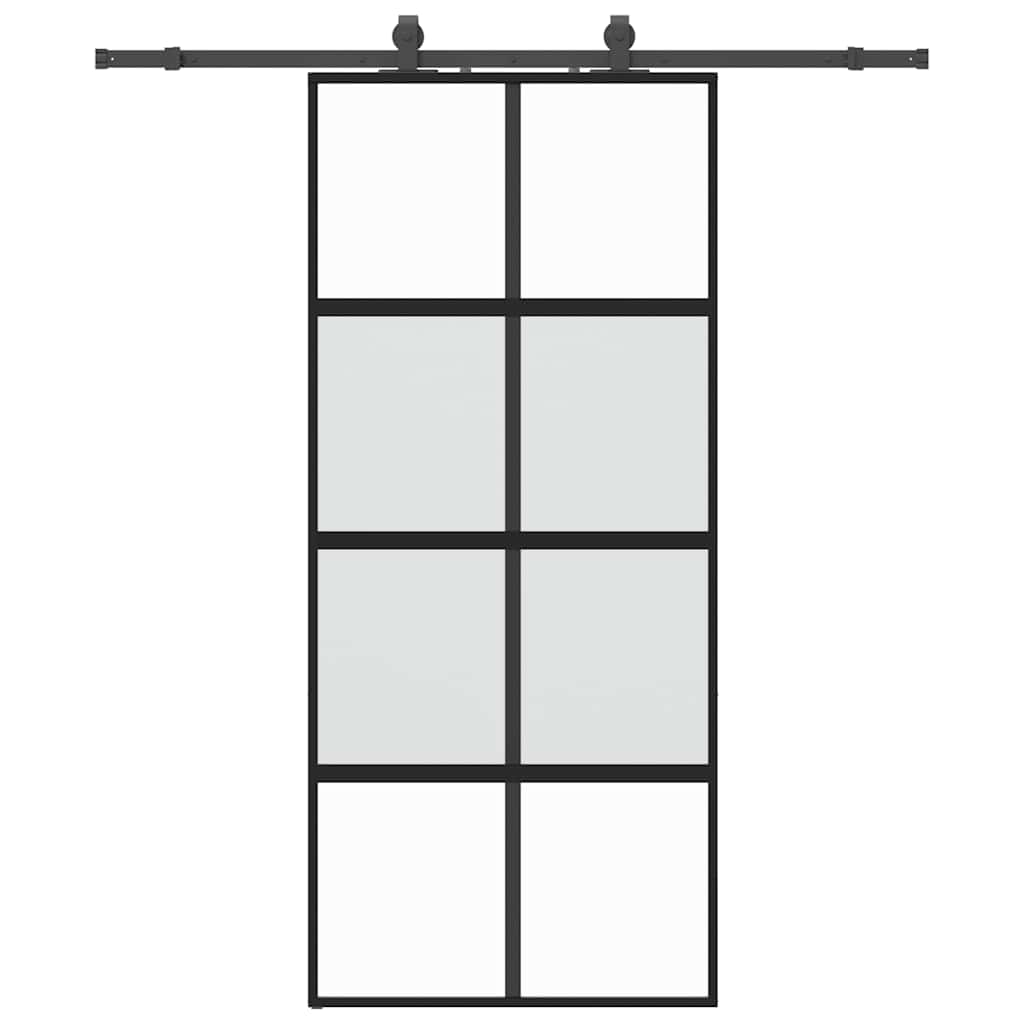 Sliding Door with Hardware Set Black 90x205 cm Tempered Glass