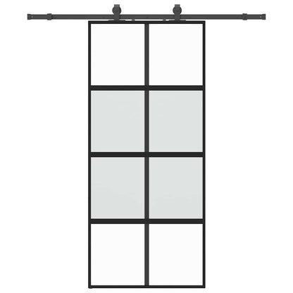 Sliding Door with Hardware Set Black 90x205 cm Tempered Glass