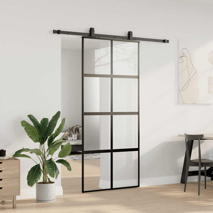 Sliding Door with Hardware Set Black 90x205 cm Tempered Glass