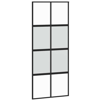 Sliding Door with Hardware Set Black 90x205 cm Tempered Glass