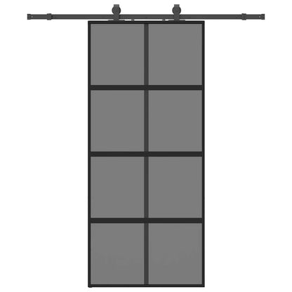 Sliding Door with Hardware Set Black 90x205 cm Tempered Glass