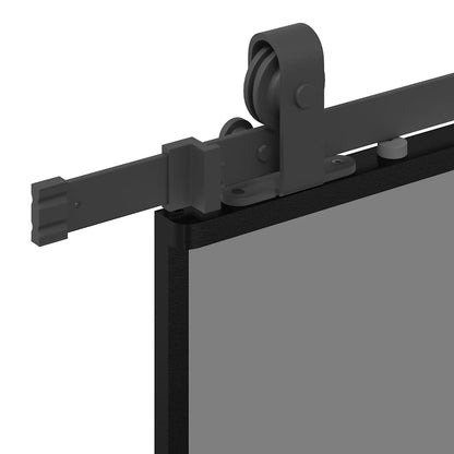 Sliding Door with Hardware Set Black 90x205 cm Tempered Glass