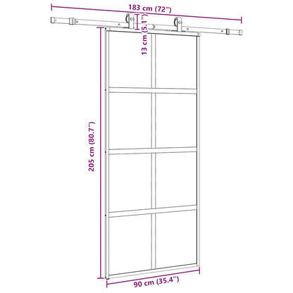 Sliding Door with Hardware Set Black 90x205 cm Tempered Glass