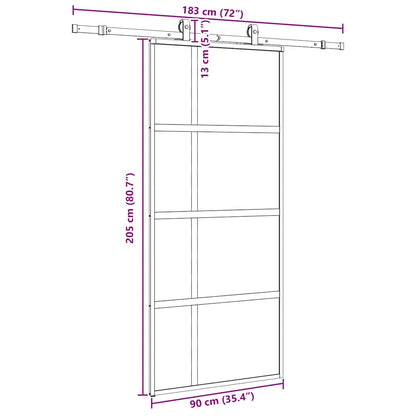 Sliding Door with Hardware Set Black 90x205 cm Tempered Glass