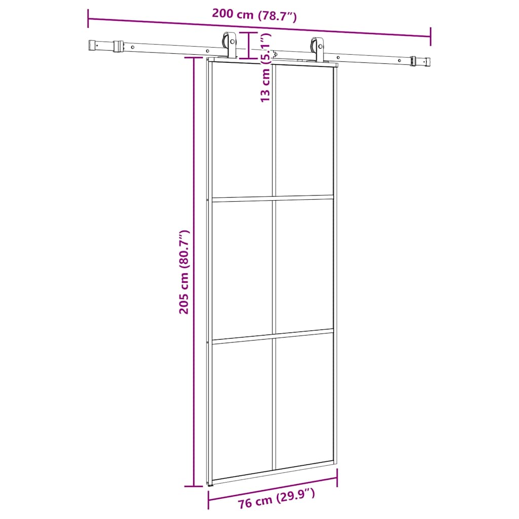 Sliding Door with Hardware Set Black 76x205 cm ESG Glass