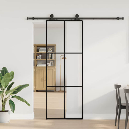 Sliding Door with Hardware Set Black 76x205 cm ESG Glass