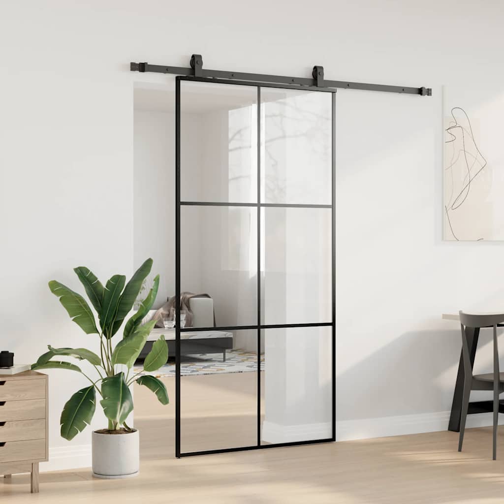 Sliding Door with Hardware Set Black 102x205 cm ESG Glass