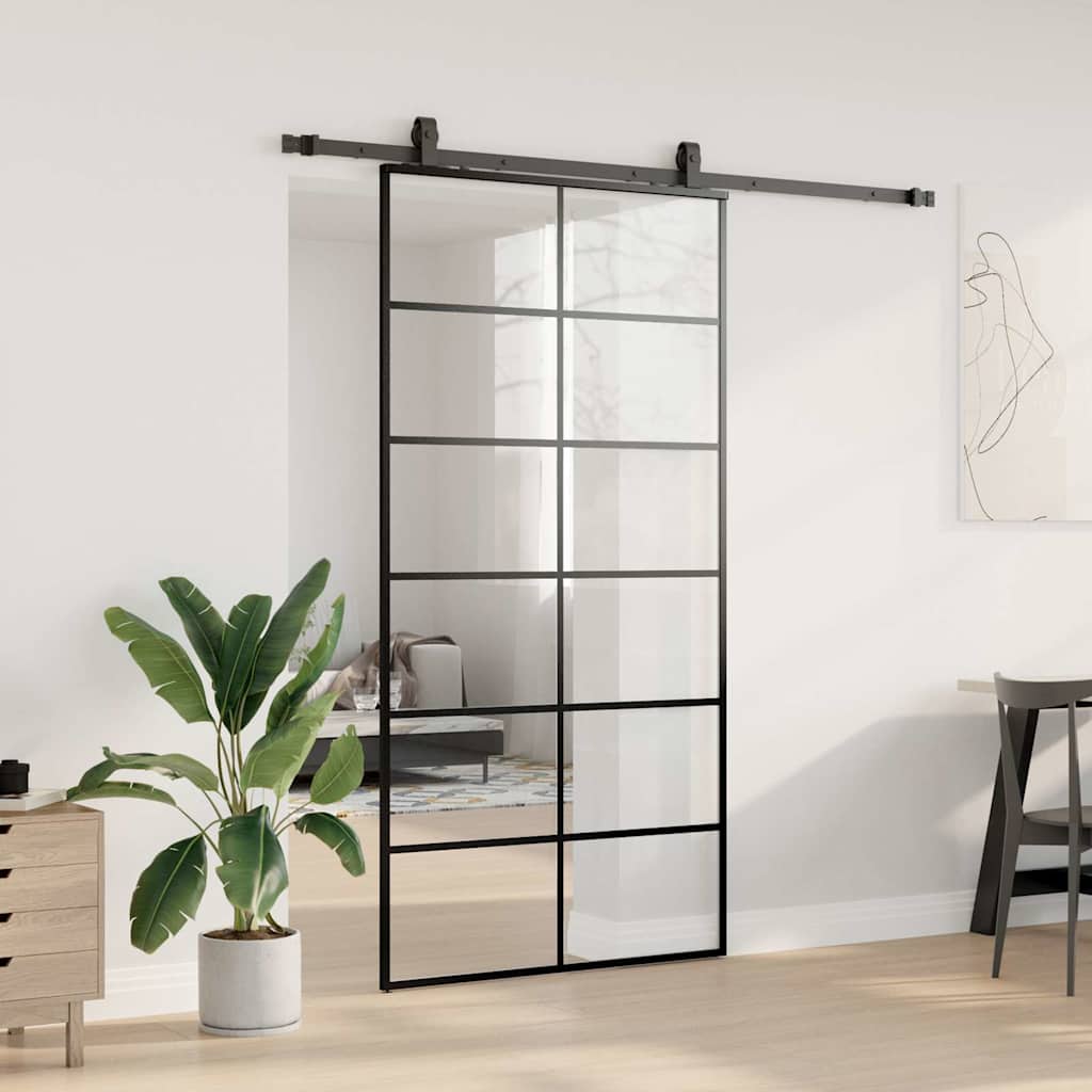Sliding Door with Hardware Set Black 102x205 cm ESG Glass