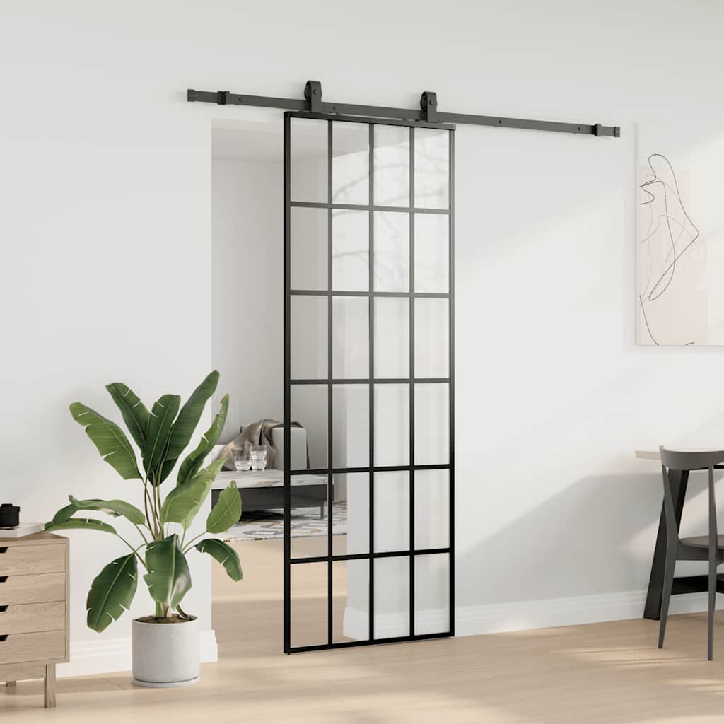 Sliding Door with Hardware Set Black 76x205 cm ESG Glass