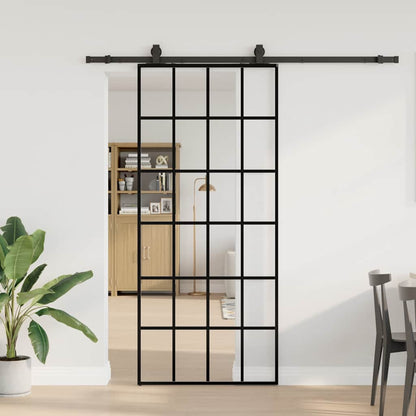 Sliding Door with Hardware Set Black 90x205 cm ESG Glass