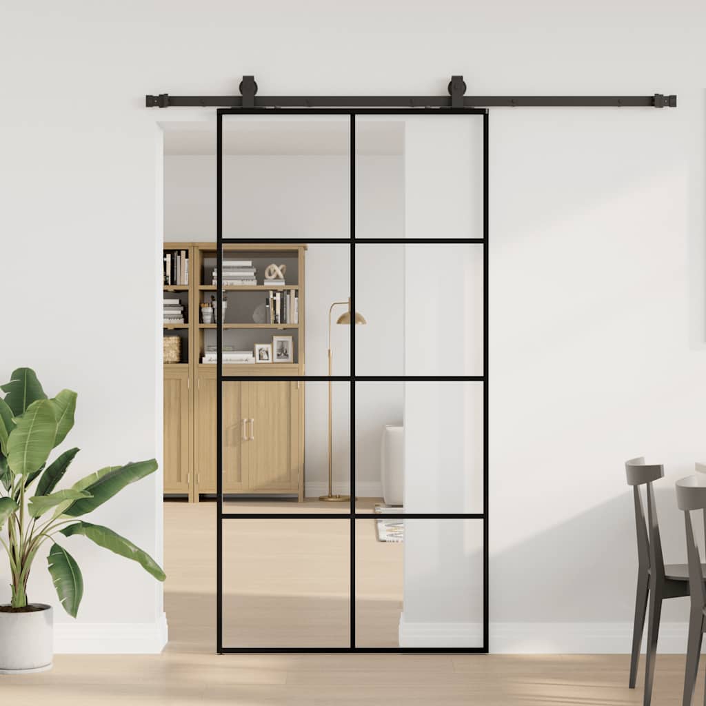 Sliding Door with Hardware Set Black 102.5x205 cm ESG Glass
