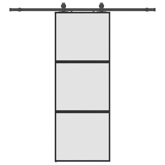 Sliding Door with Hardware Set Black 76x205 cm Tempered Glass