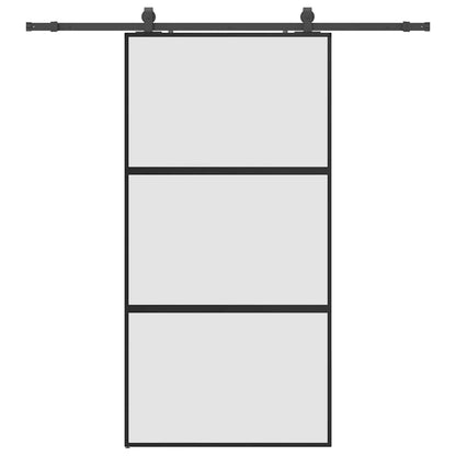 Sliding Door with Hardware Set Black 102.5x205 cm Tempered Glass
