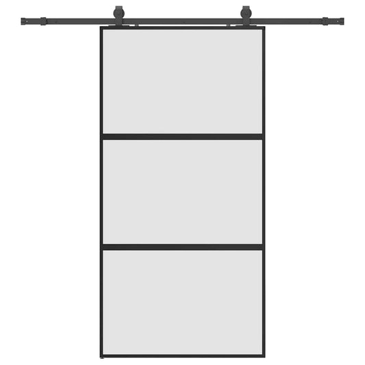 Sliding Door with Hardware Set Black 102.5x205 cm Tempered Glass