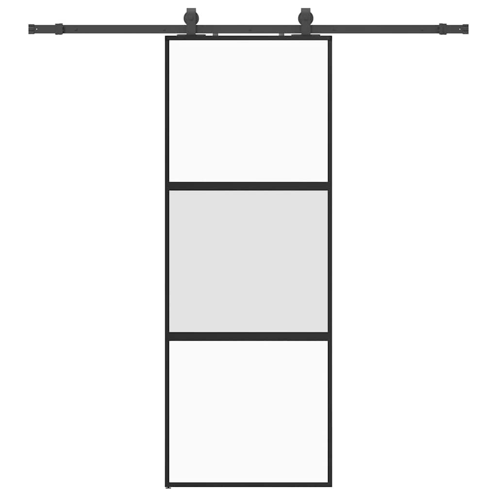 Sliding Door with Hardware Set Black 76x205 cm Tempered Glass