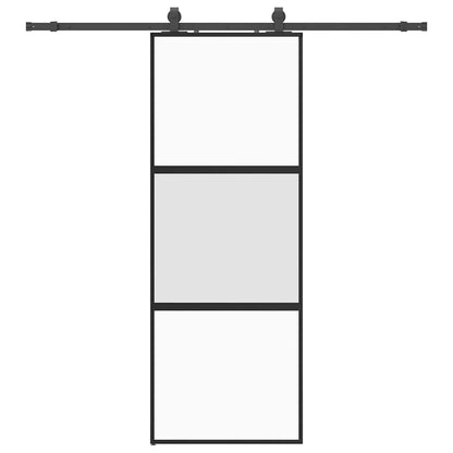 Sliding Door with Hardware Set Black 76x205 cm Tempered Glass