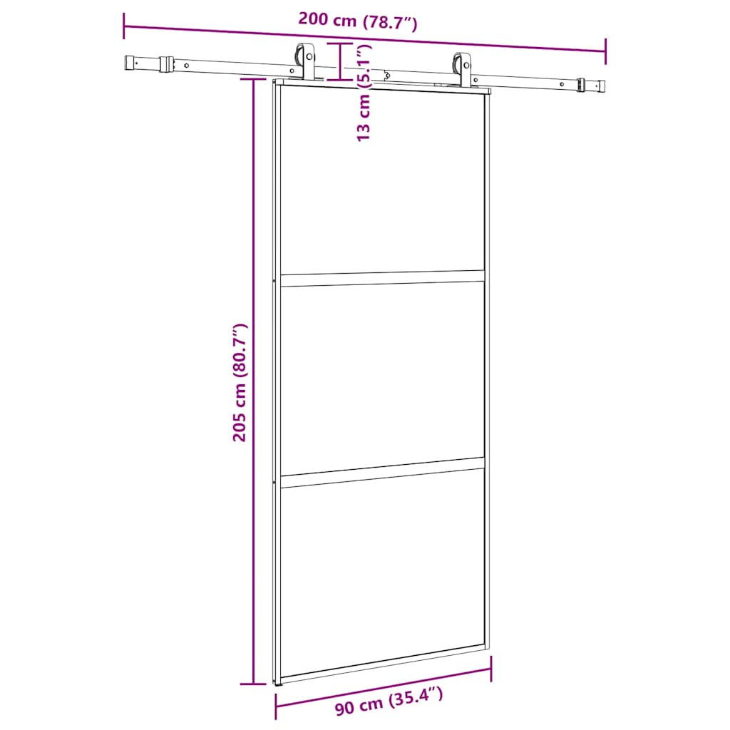 Sliding Door with Hardware Set Black 90x205 cm Tempered Glass
