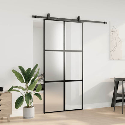 Sliding Door with Hardware Set Black 102.5x205 cm Tempered Glass