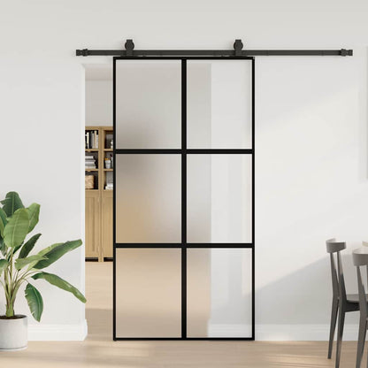 Sliding Door with Hardware Set Black 102.5x205 cm Tempered Glass