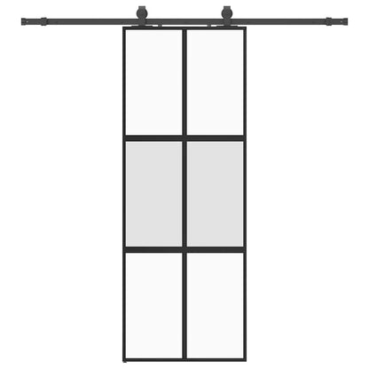 Sliding Door with Hardware Set Black 76x205 cm Tempered Glass