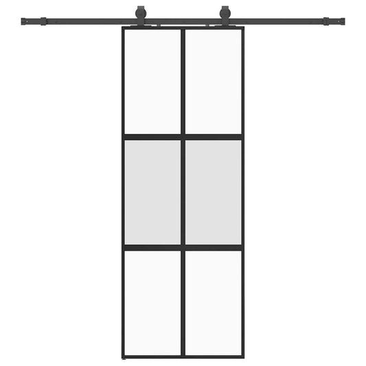 Sliding Door with Hardware Set Black 76x205 cm Tempered Glass