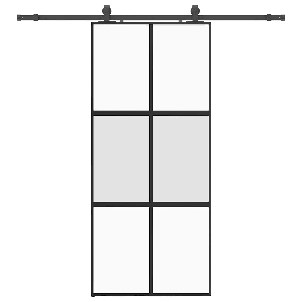 Sliding Door with Hardware Set Black 90x205 cm Tempered Glass
