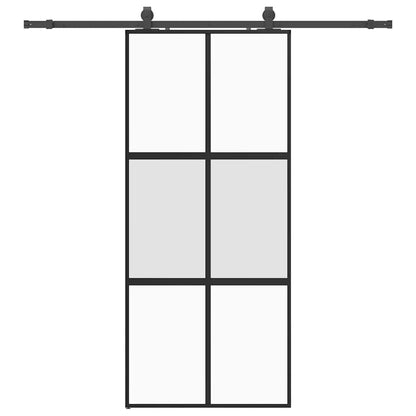 Sliding Door with Hardware Set Black 90x205 cm Tempered Glass