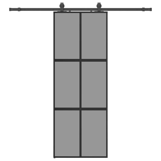 Sliding Door with Hardware Set Black 76x205 cm Tempered Glass
