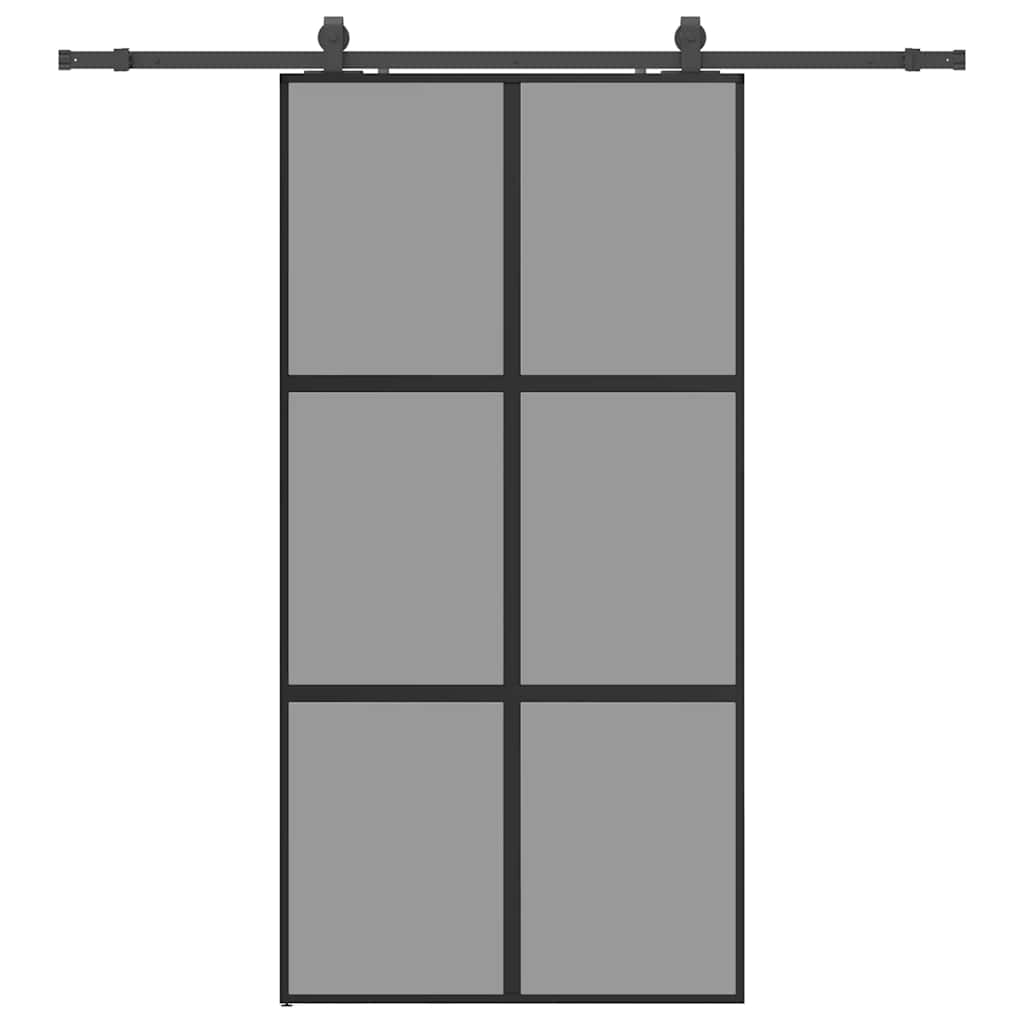 Sliding Door with Hardware Set Black 102.5x205 cm Tempered Glass