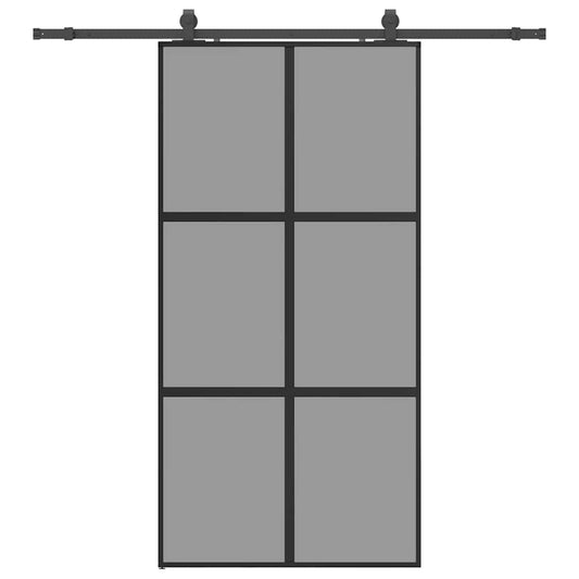 Sliding Door with Hardware Set Black 102.5x205 cm Tempered Glass