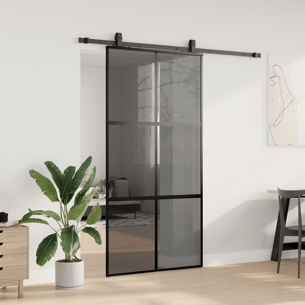 Sliding Door with Hardware Set Black 102.5x205 cm Tempered Glass