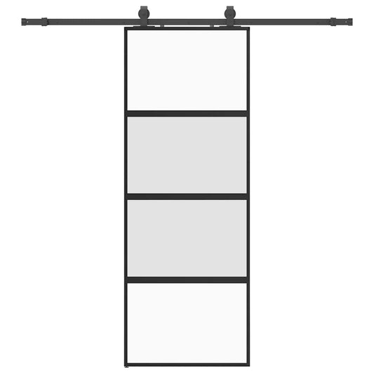 Sliding Door with Hardware Set Black 76x205 cm Tempered Glass