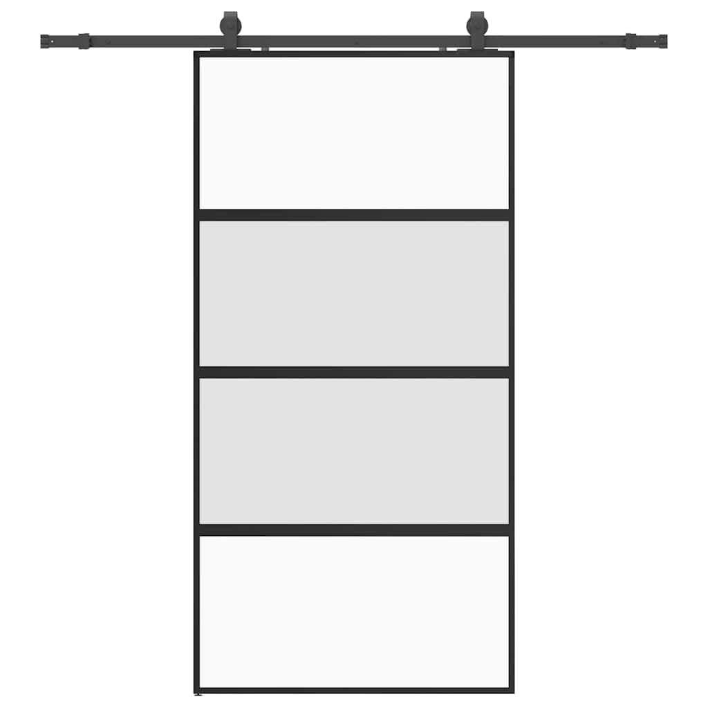 Sliding Door with Hardware Set Black 102.5x205 cm Tempered Glass