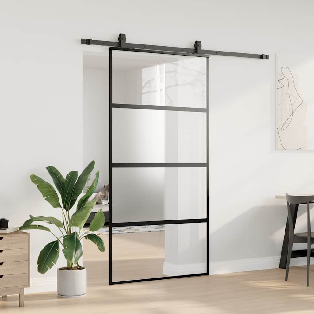 Sliding Door with Hardware Set Black 102.5x205 cm Tempered Glass