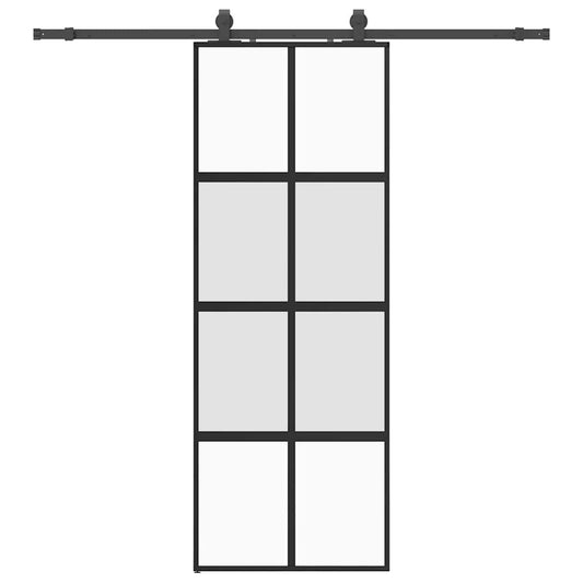 Sliding Door with Hardware Set Black 76x205 cm Tempered Glass