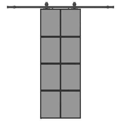 Sliding Door with Hardware Set Black 76x205 cm Tempered Glass