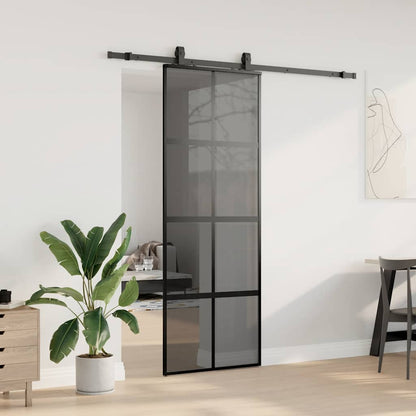 Sliding Door with Hardware Set Black 76x205 cm Tempered Glass
