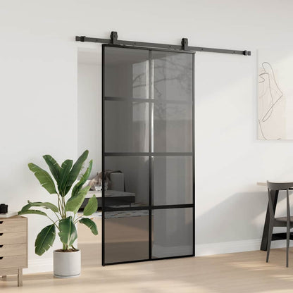 Sliding Door with Hardware Set Black 102.5x205 cm Tempered Glass