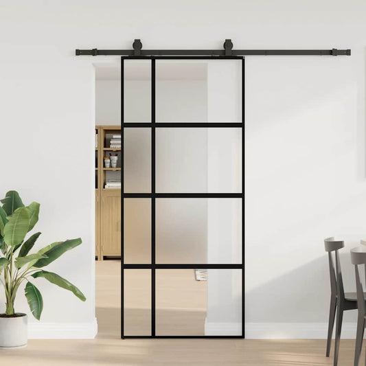 Sliding Door with Hardware Set Black 90x205 cm Tempered Glass