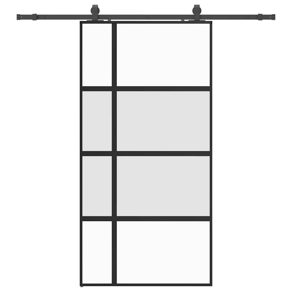 Sliding Door with Hardware Set Black 102.5x205 cm Tempered Glass