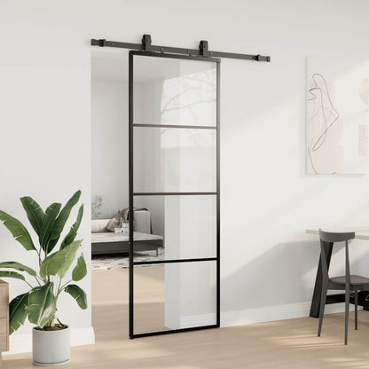 Sliding Door with Hardware Set Black 76x205 cm ESG Glass