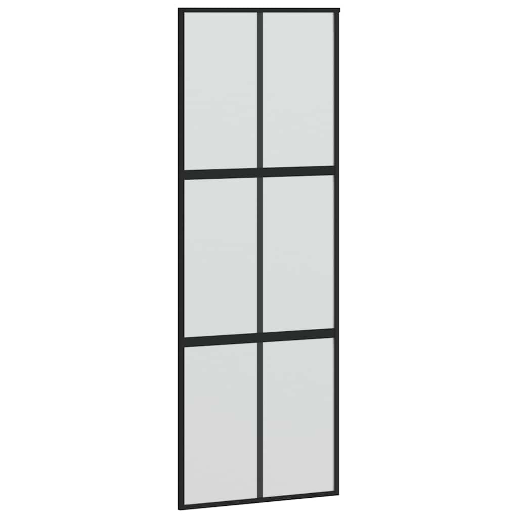 Sliding Door with Hardware Set Black 76x205 cm Tempered Glass