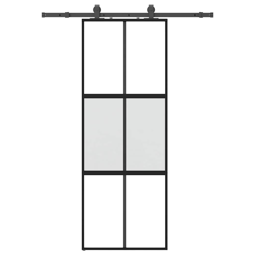 Sliding Door with Hardware Set Black 76x205 cm Tempered Glass